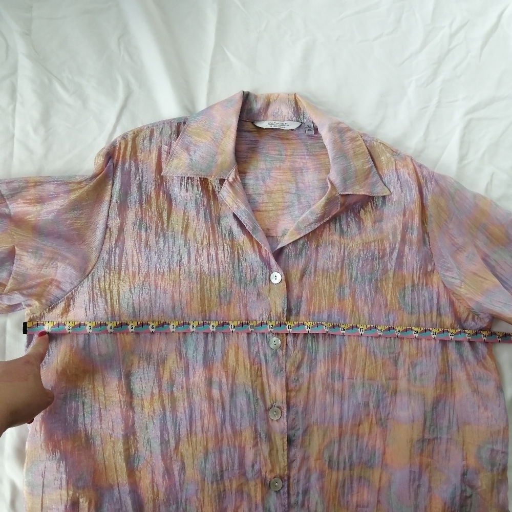 & Other Stories Boxy Short Sleeve Button Blouse Crinkle Pink Orange Blue Size 4 - Picture 12 of 14